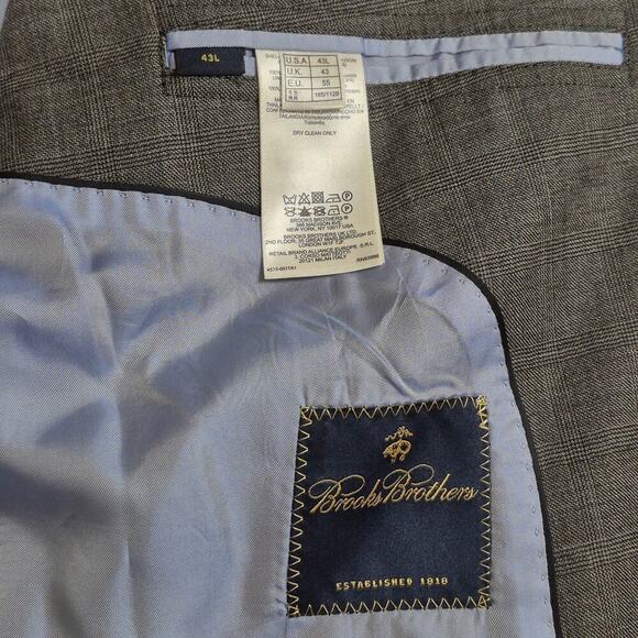 Brooks Brothers Wool Blazer 43L Checked Plaid Sport Coat Gray 2 Button Jacket - Picture 8 of 10